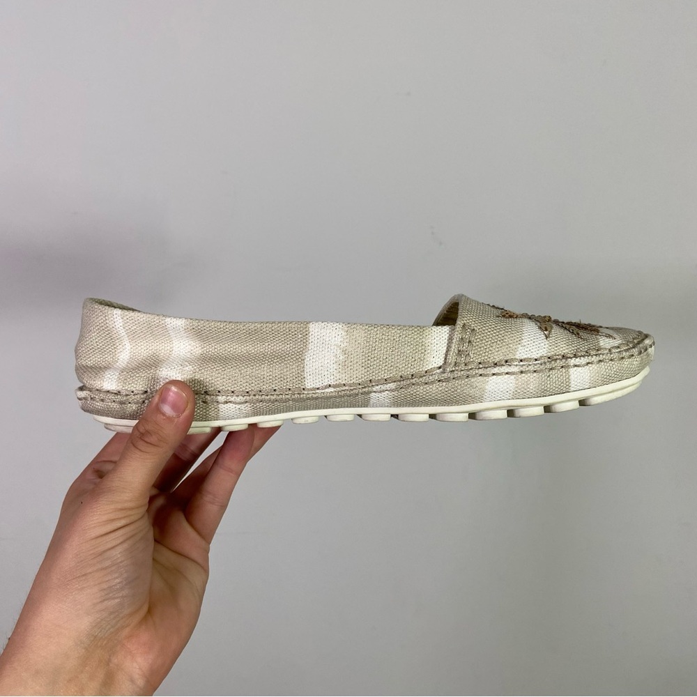 Coach Rorie Gold Sequin Embellished Tan Stripe Sunburst Flat Loafers - Picture 3 of 8